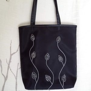 VICTORIA SECRET BLACK BAG TOTE Faux Leather Beaded